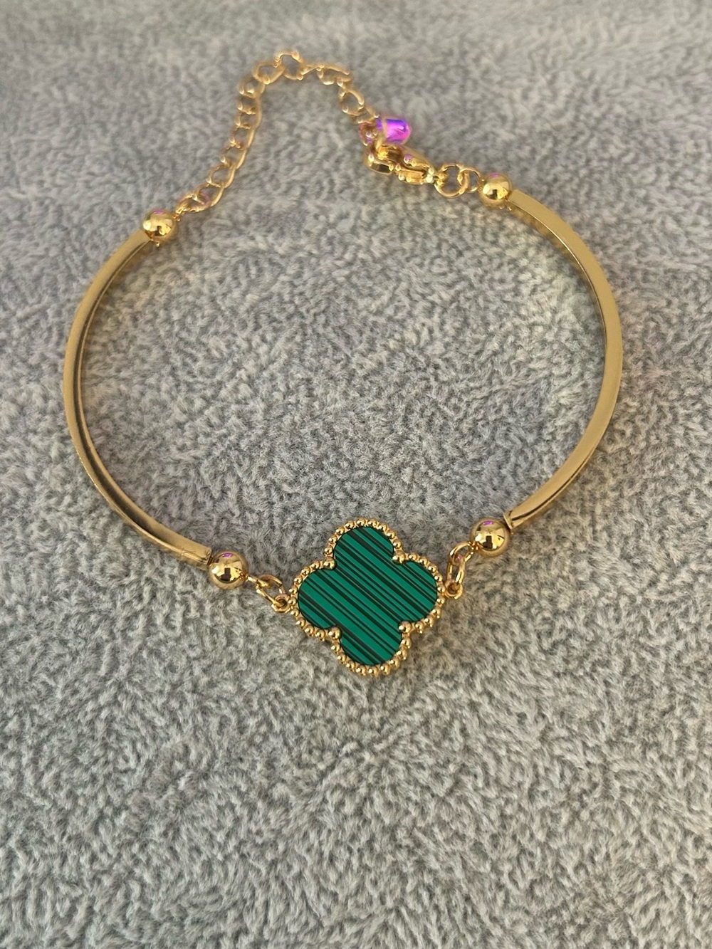 14k Gold Plated Stainless Steel Bracelet with Green Clover Accent